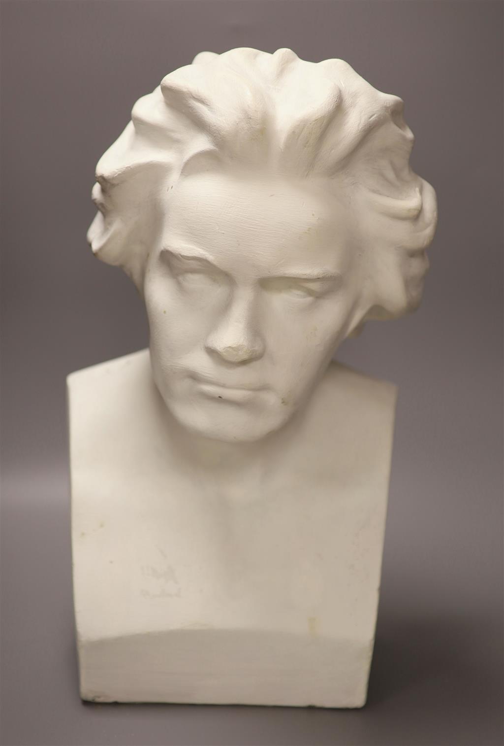 A cast composition portrait bust of Beethoven, height 48cm